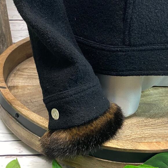 Real Clothes Black Wool Peacoat Jacket Faux Fur Warm Winter Coat M - Picture 8 of 12